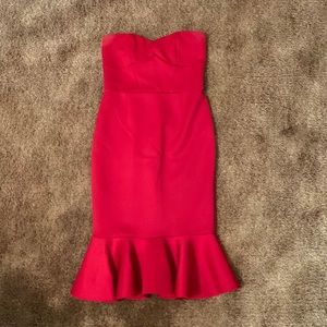 Red strapless dress